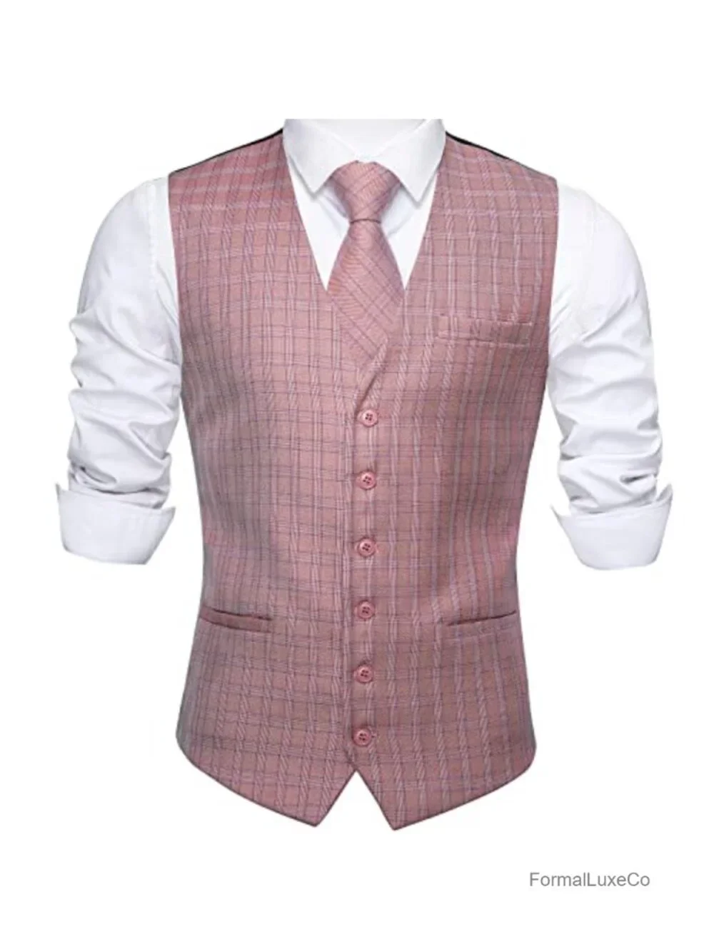 Men's Plaid Suit Vest Wool Blend V-Neck 3 Pocket Check Formal Party Waistcoat